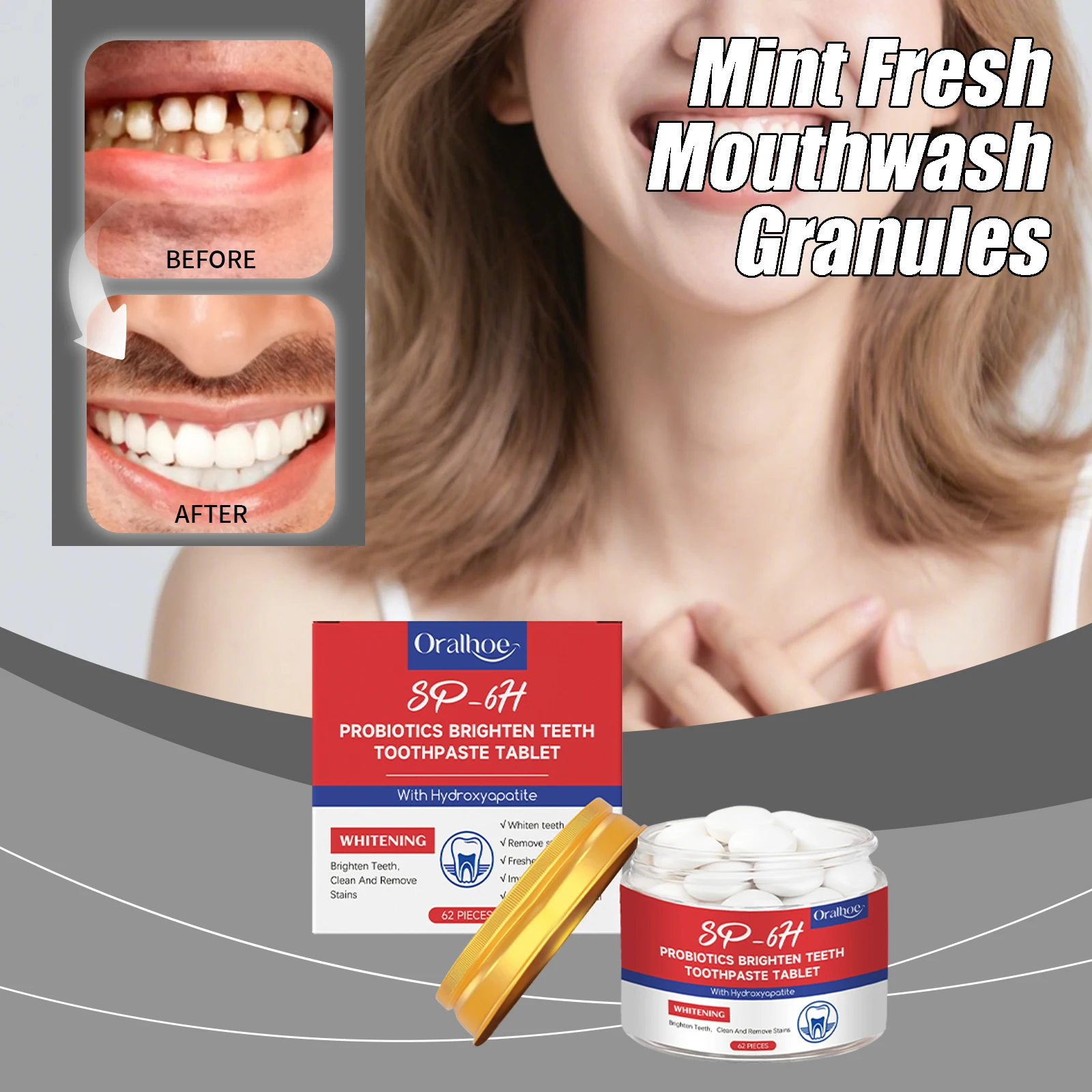 

Мятные свежие гранулы для полоскания рта Глубокая очистка Уменьшает пятна на зубах Свежее дыхание Предотвращает неприятный запах изо рта Портативные таблетки для полоскания рта