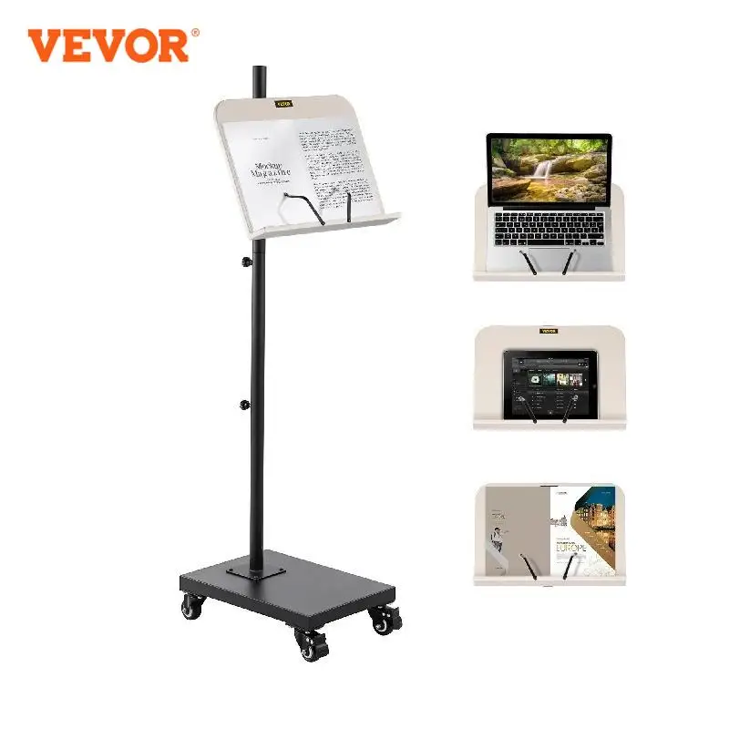 

VEVOR Book Floor Stand 180° Viewing Angle Height & Panel Adjustable Reading Stand Rolling Book Stand for Phone iPad and Books