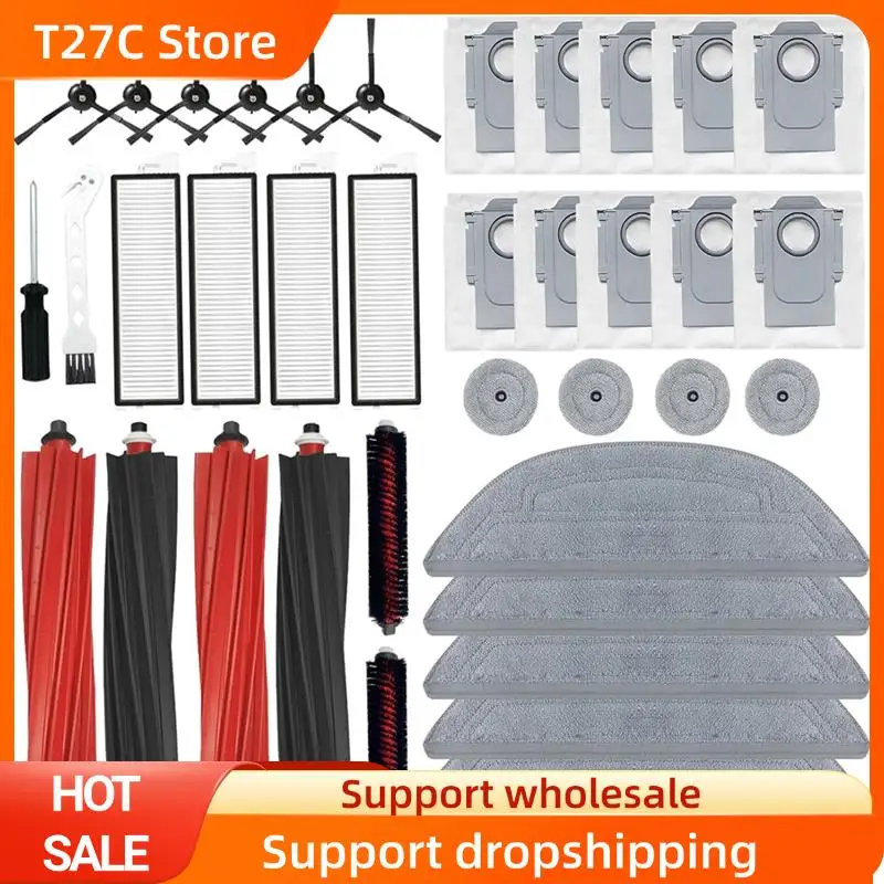 T27c para roborock s8 maxv ultra robô vácuo acessórios kit-escova lateral principal filtro hepa mop almofadas saco de pó peças de reposição