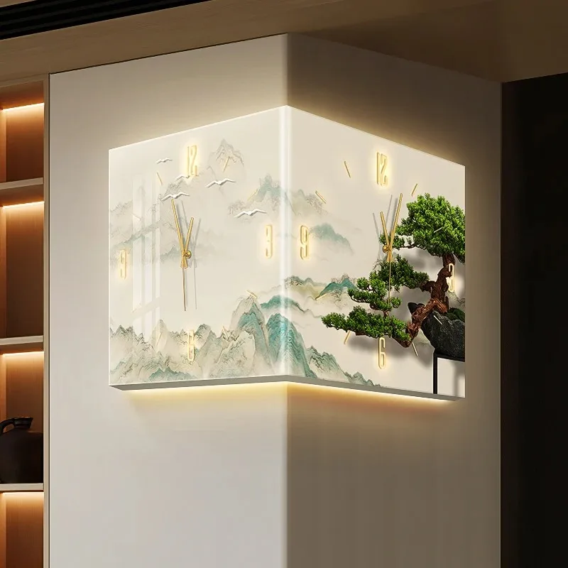 

Modern Double Sided Corner Wall Clock Living Room Decoration Clock Mural LED Digital Silent Wall Watch Home Decor Quartz Clock