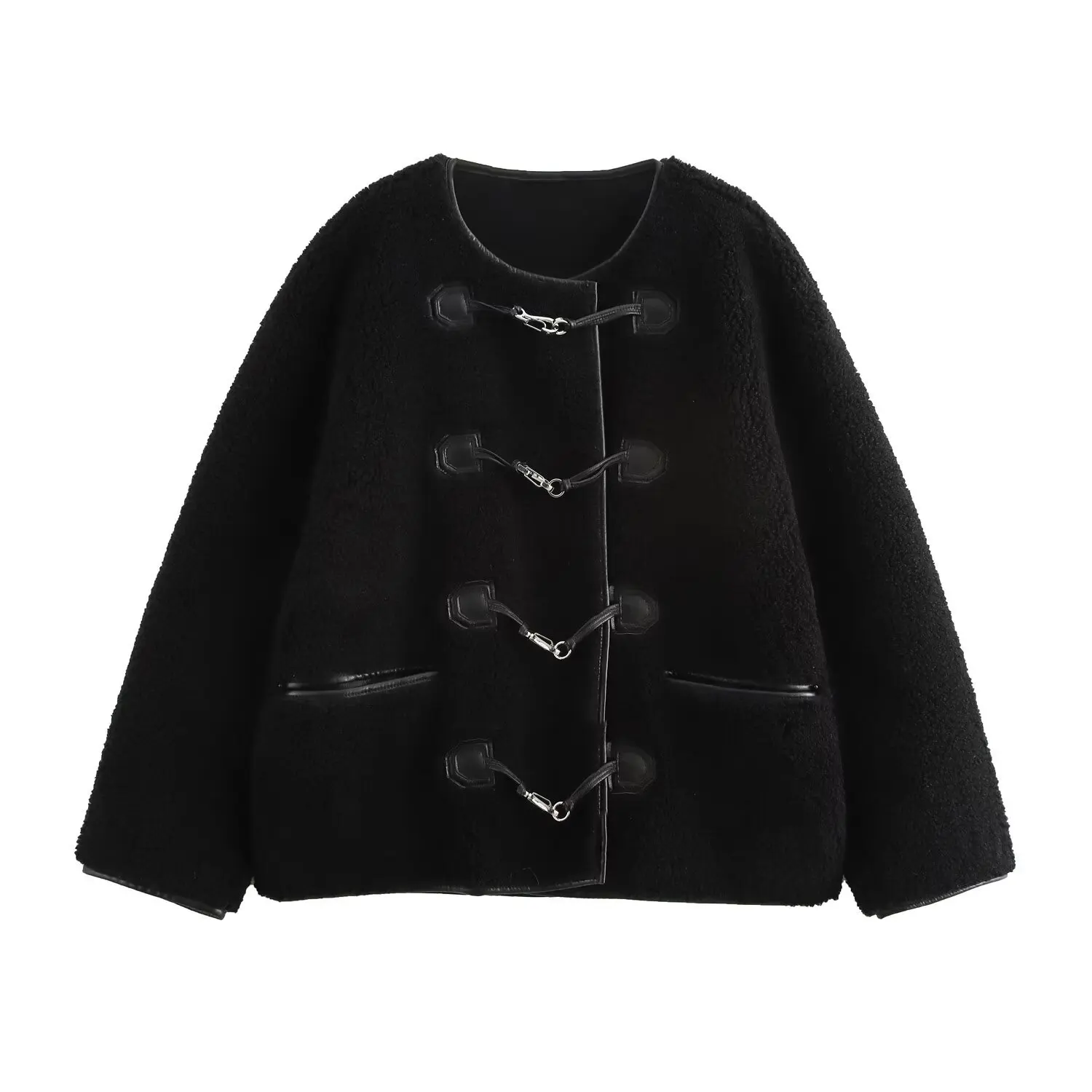 冬ファッション クルーネック ファー一体型 長袖ジャケット Amazon レディース2025