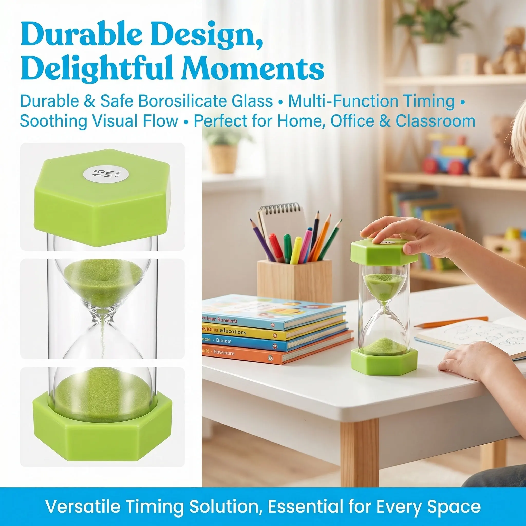 4Pcs Glass Timer Sand Sturdy Timers Set 3MIN 10Min 15Min 30Min Classroom Learning Home Cooking Office