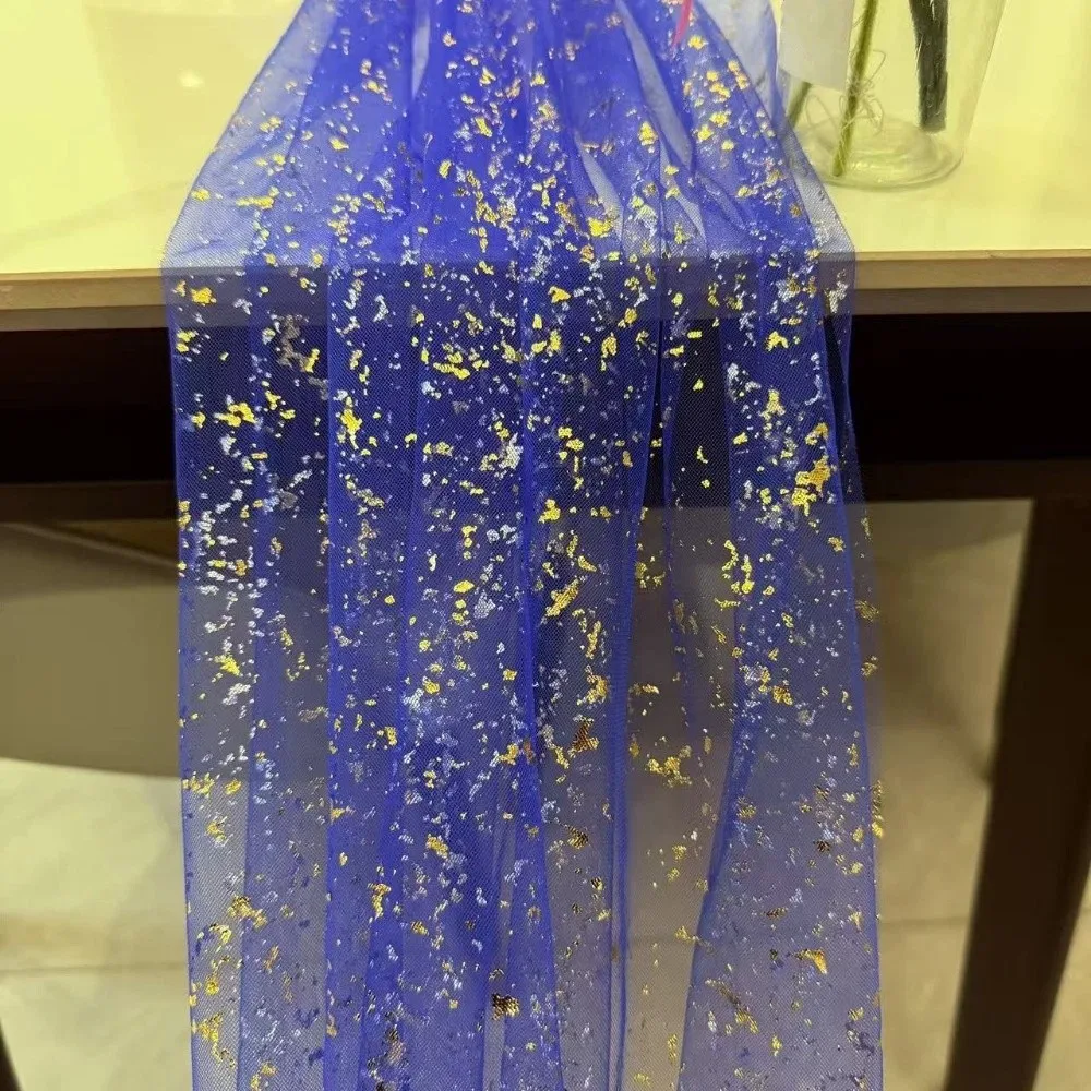 Golden Sequin Glitter Hot Stamping Table Flag European Style Luxury Mesh Birthday Table Runner Soft Elegant