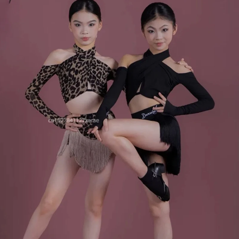 라틴 댄스 의상 탑 긴 소매 술 스커트 여성용, 여성용 새로운 라틴 댄스 세트, 무대 그룹 공연