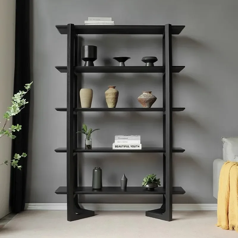 Nordic iron art silent wind bookshelf solid wood display shelf floor storage rack living room partition storage shelf multi-stor