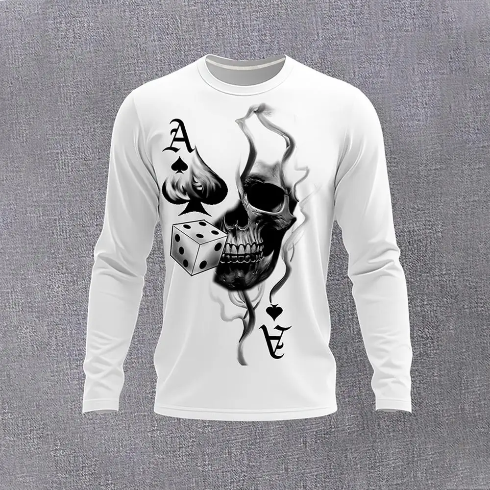 

Personality Skull Graphic Long-sleeved T-shirt Spring Summer Comfortable Casual Round Neck Tops Men Street Trendy Gothic Clothes