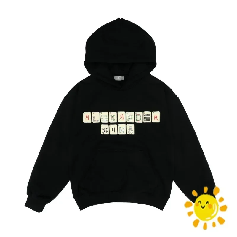 

High quality 1:1 Puff Print Mahjong Hoodie For Men Women Black Gray Oversized Pullover