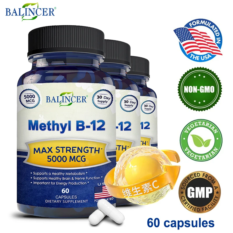 Vitamina B12 Suplemento Energético, 5000 MCG, Cognição, Suporte do Sistema Principal, Não-OGM