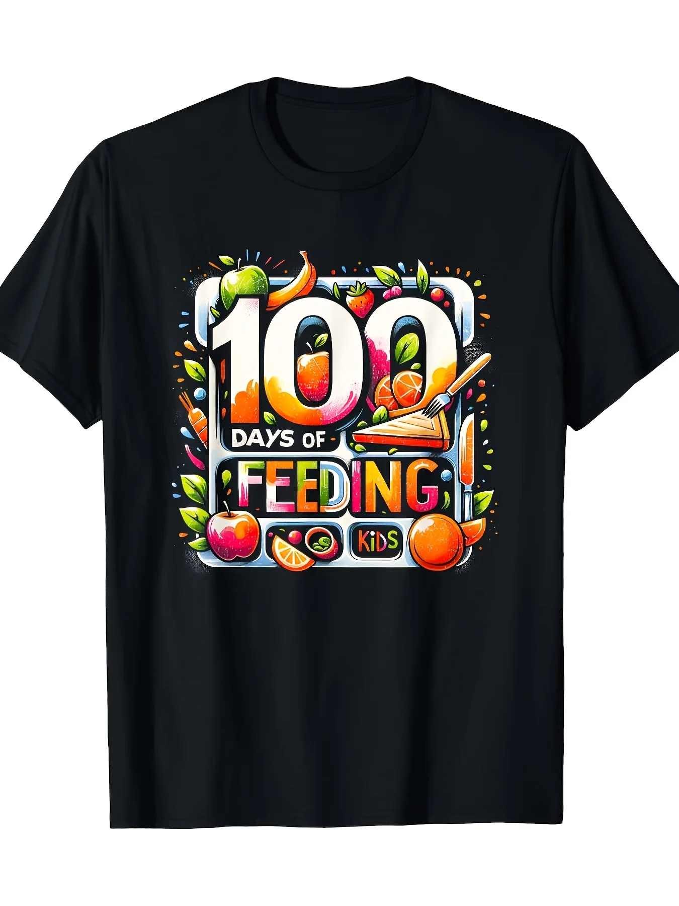 School Lunch Lady Days of Feeding TShirt Crew Neck Short Sleeve Retro Graphic Tee with Days of School Lunches Design School Food Group Icons Lunchbox Lettering Soft CoRetro Casual Crew Neck Printed T-Shirt