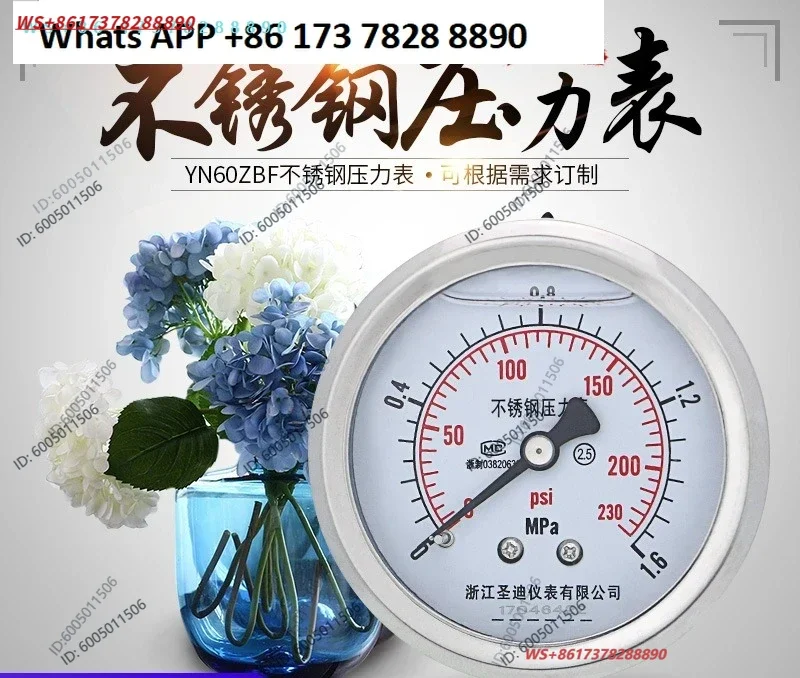 Stainless Steel Axial Infinity Seismic Pressure Gauge YN60ZBF Panel Pressure Gauge Hydraulic Measuring Instrument