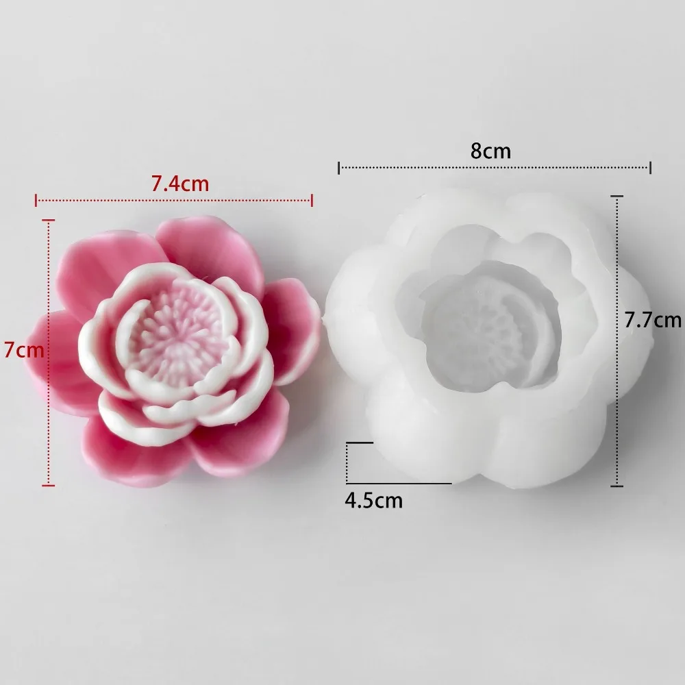 

Silicone Lotus Candle Mold 3D Flower Resin Peony Candle Mold Gypsum Craft DIY Handmade Rose Candle Mold Valentine's Day