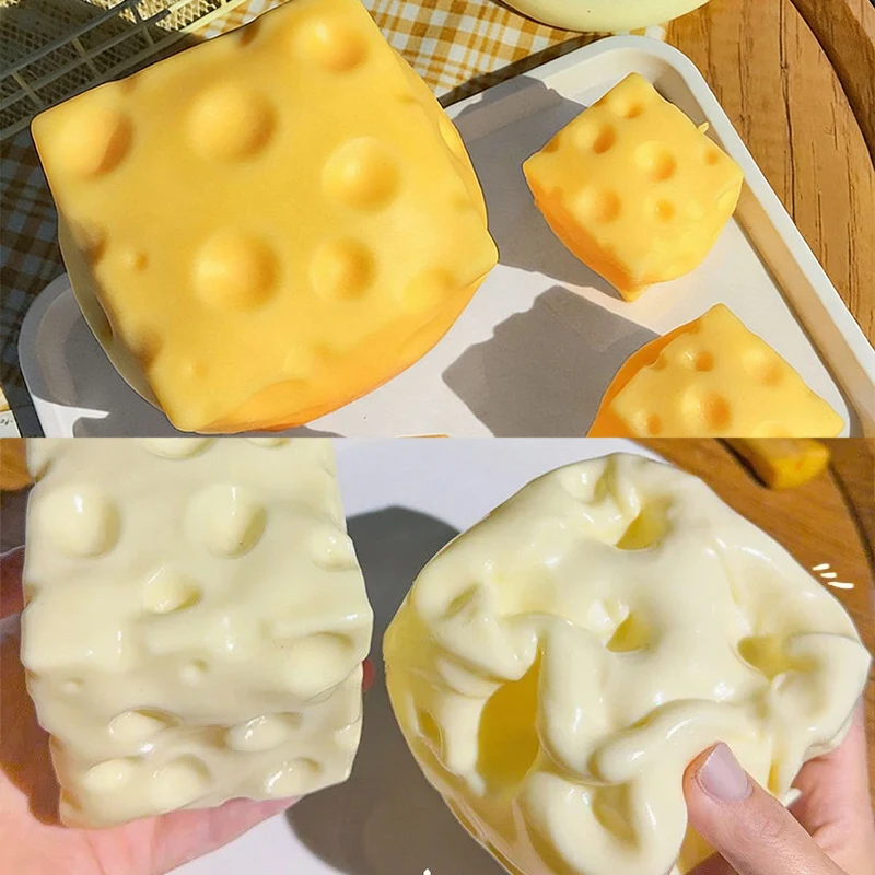 Pelota Antiestrés Gigante en Forma de Cubo de Queso, Pelota Moldeable de Queso Grande, Juguete Sensorial ASMR Antiestrés, Regalo para Festivales