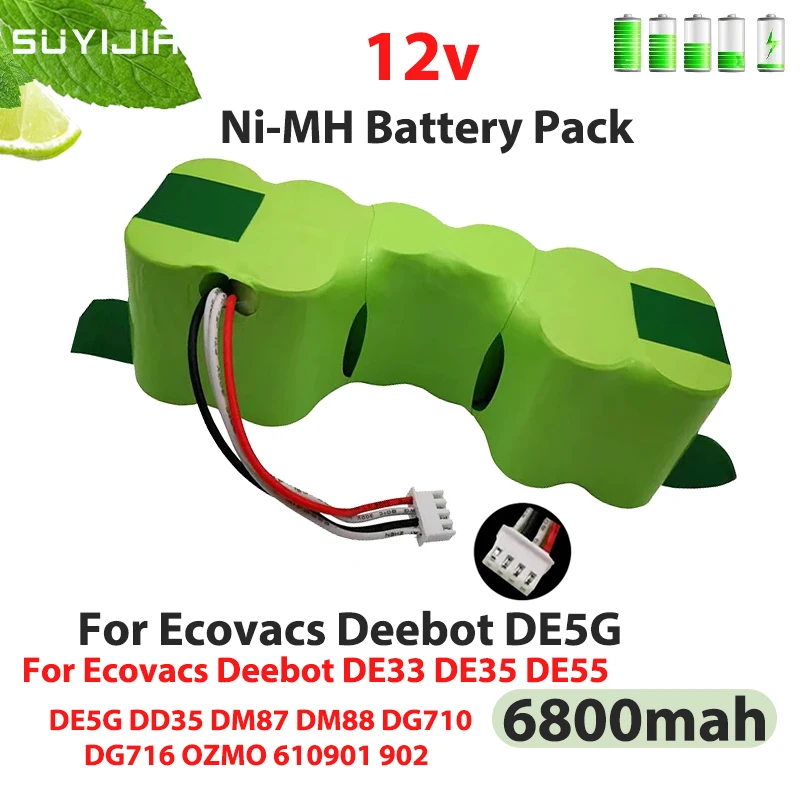 12V NIMH Replacement Battery for Ecovacs Robotic Vacuum Cleaner DE33 DD35 DE55 DE5G DM88DG710 DG716 Deebot Sweeper Batttery Pack