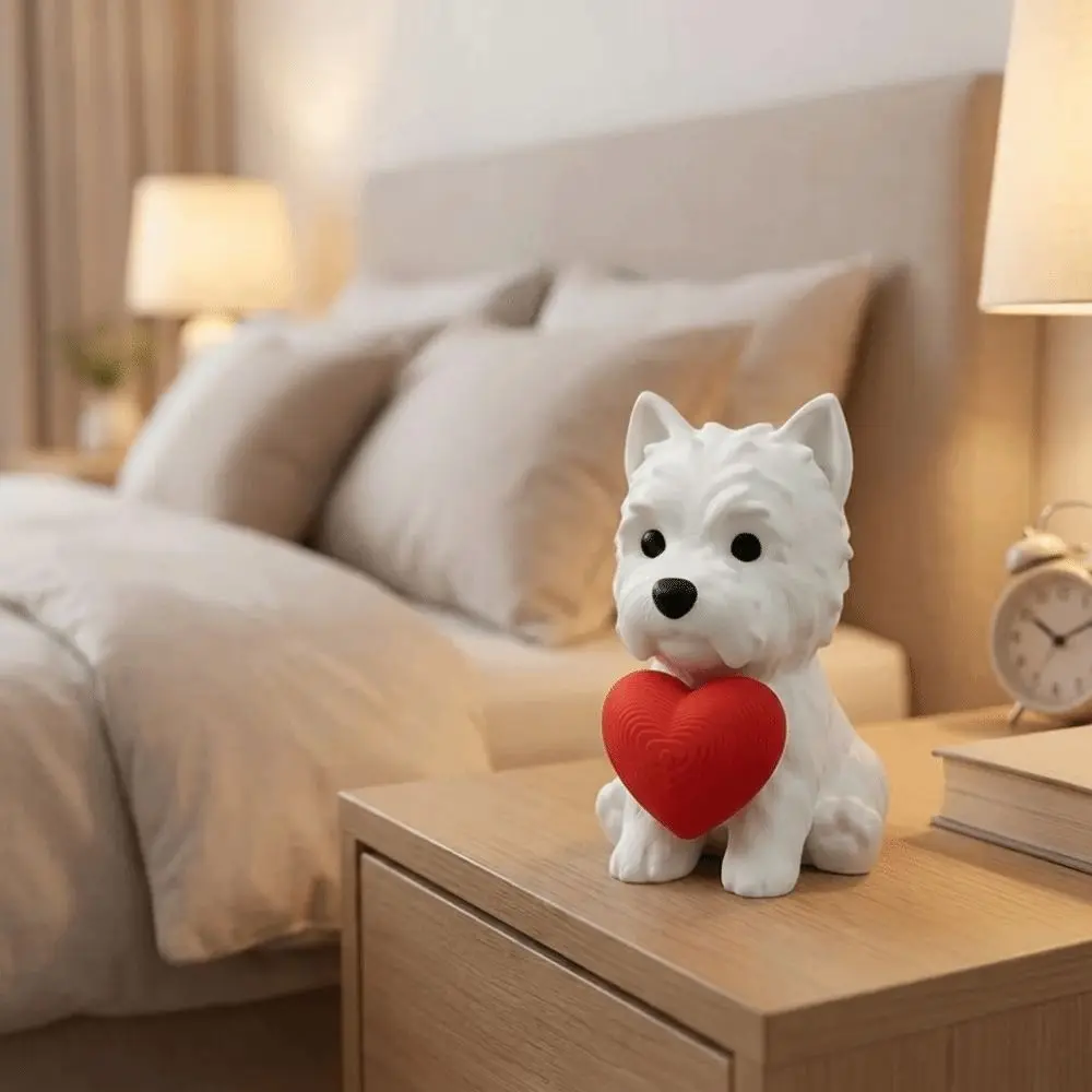 Unique 3D Printed Heart Puppy Statue Cute Realistic Animal Figurine Mini Plastic Desktop Decoration Gift