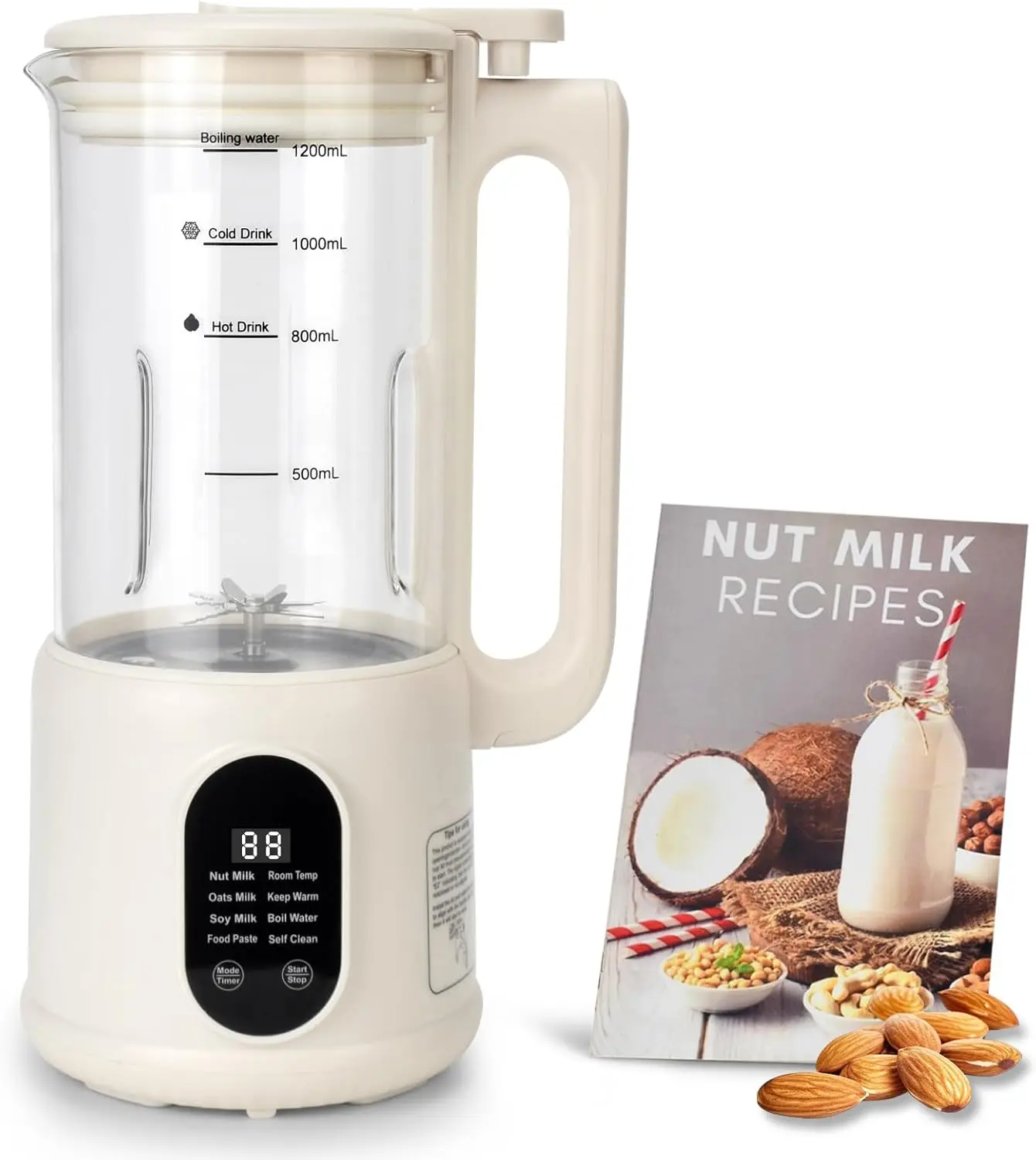 8 in1 40oz Soybean Milk Machine for Homemade Almond, Oat, Soy, Coconut, Plant-Based Milk and Non Dairy Beverages, 12 Hours Timer