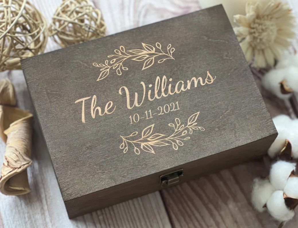 Personalized Wooden Box Anniversary Gift Couple Gift Wedding Keepsake Box, Custom Engraved Memory Box Natural Wood