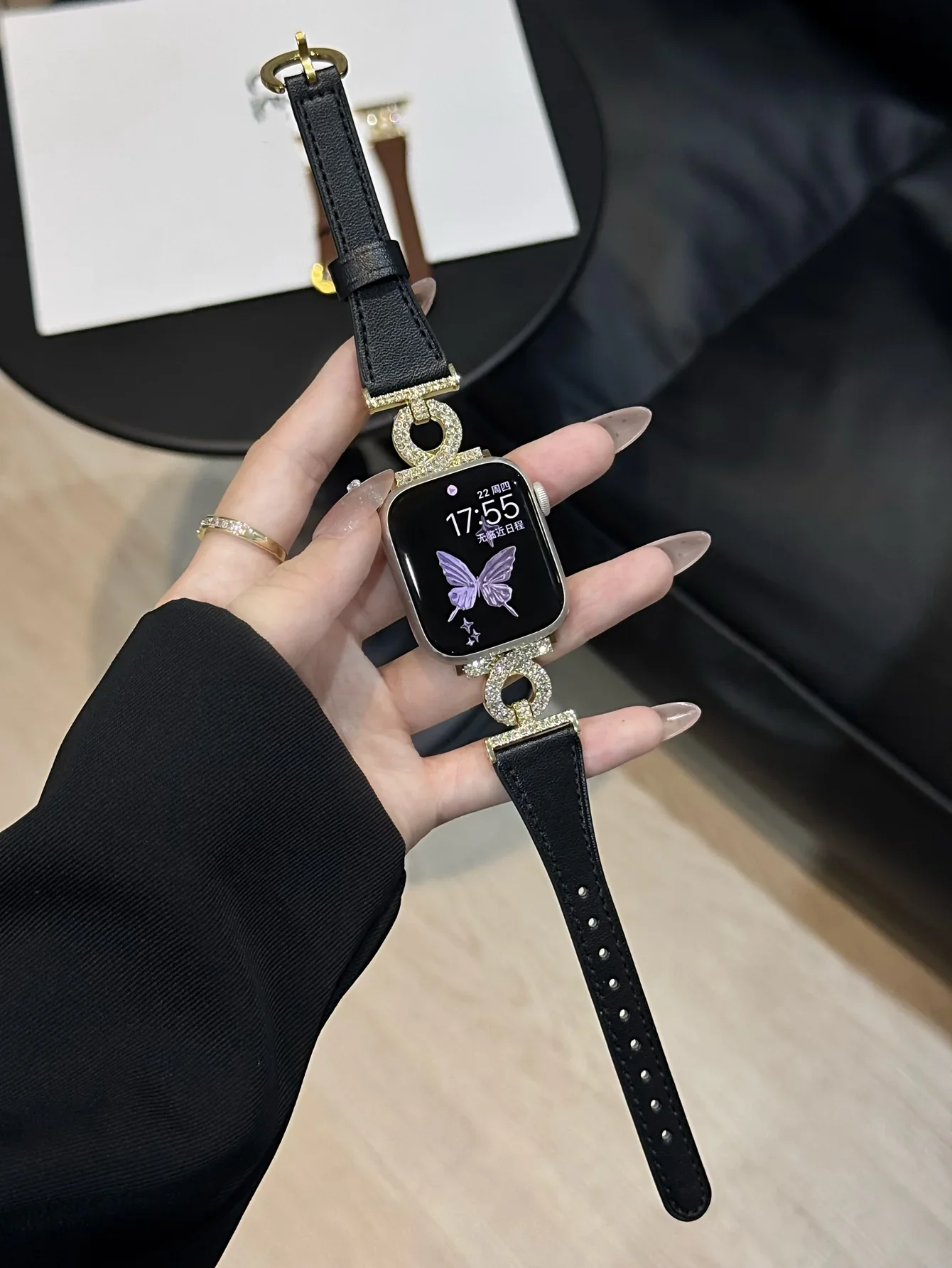 ممتاز بلينغ حلقة جلدية رقيقة ل سوار ساعة يد آبل النساء 10/9/8/7/6/5/4/3 SE 38 مللي متر 40 مللي متر 41 مللي متر 42 مللي متر 44 مللي متر 45 مللي متر 46 مللي متر 49 مللي متر حزام