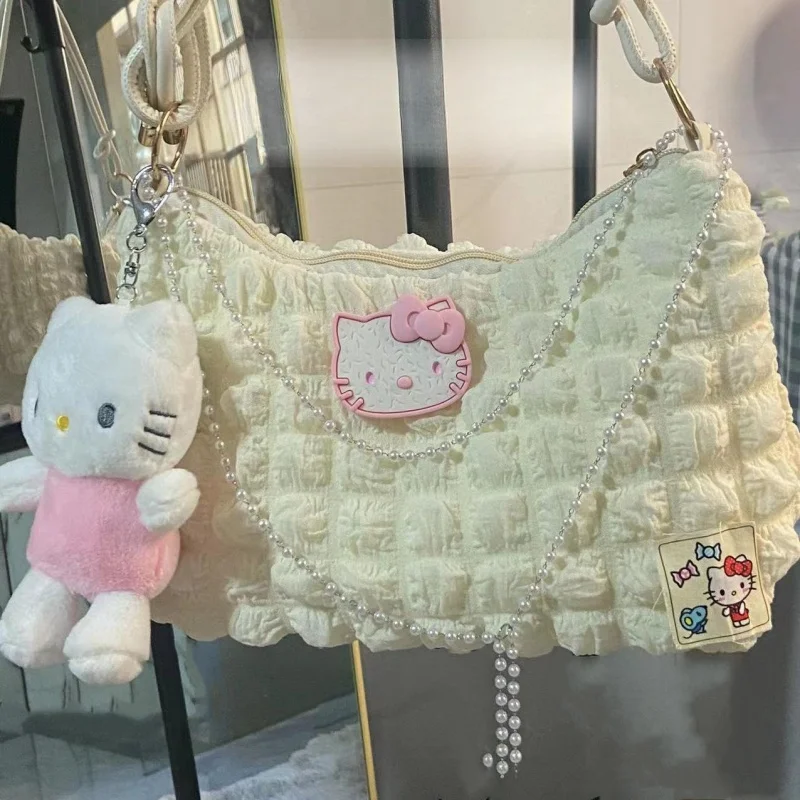 Sanrio Hello Kitty borsa a tracolla a contrasto di colore borsa a catena di perle borsa sotto le ascelle di moda borsa a tracolla per ragazza regali