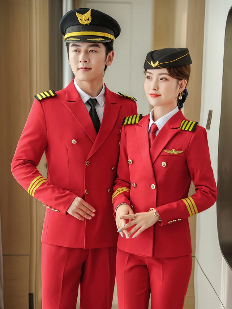 Flight Attendant Pilot Clothing Performance Costume Annual Meeting Gong & Drum Team Set Uniform For Airline Stewardess Captain