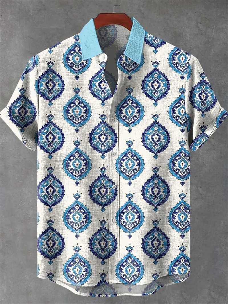 

Men's New Short Sleeve Shirt 3D Geometric Pattern Printed Fashionable Casual Street And Outdoor Shirt Linen Shirt