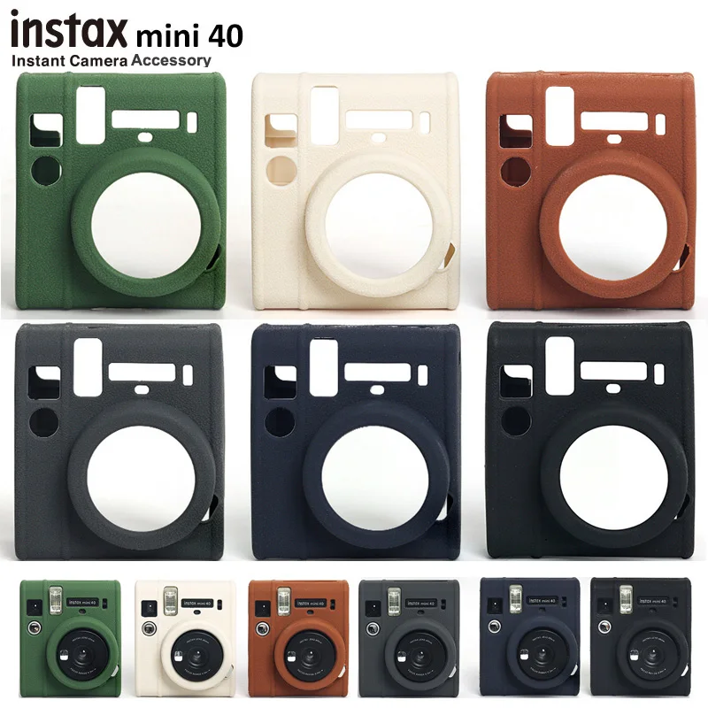 حافظة كاميرا لكاميرا Fujifilm Instax Mini 40 الفورية، غطاء حقيبة شفاف من السيليكون/جلد البولي يوريثان/كريستال مع حزام كتف