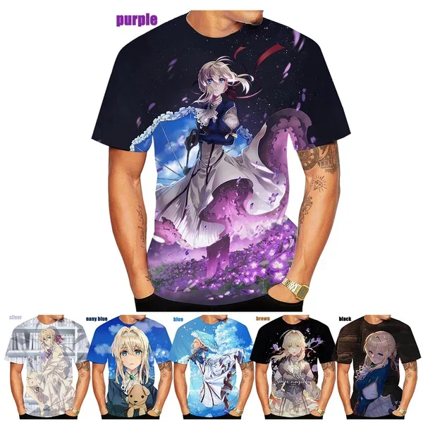 

Unisex Popular Anime Violet Evergarden 3D Printing T-shirt Cute Harajuku Casual Short Sleeve Tops