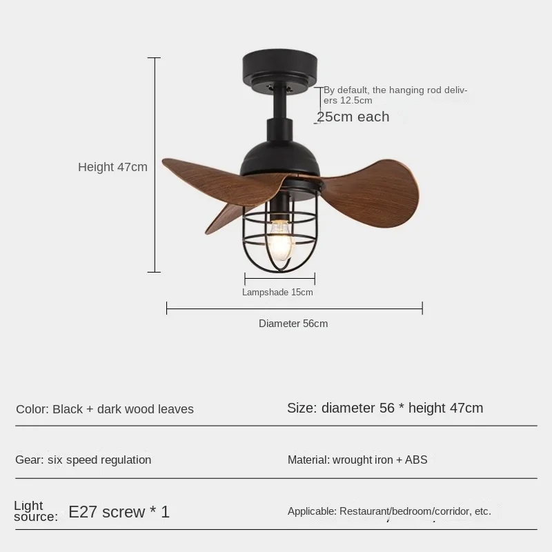 Ventilateur de plafond rétro américain, petite lampe électrique industrielle pour la maison, le restaurant, le balcon, l'exportation