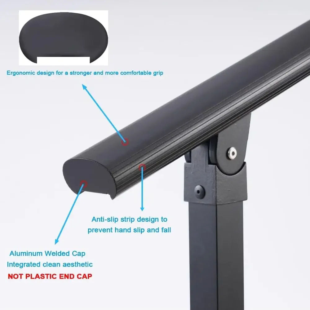 2 Step Aluminum Stair Handrail Outdoor Railing Kit Easy Install Durable Rust-proof Support Elderly and Disabled Access