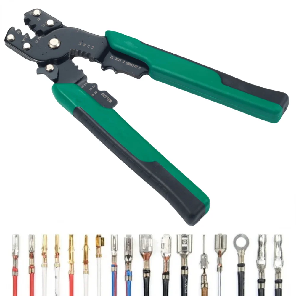 Wire stripper multi-function, boxed crimp terminals, electrical connectors, U/O shapes, spliced terminations, wire connectors