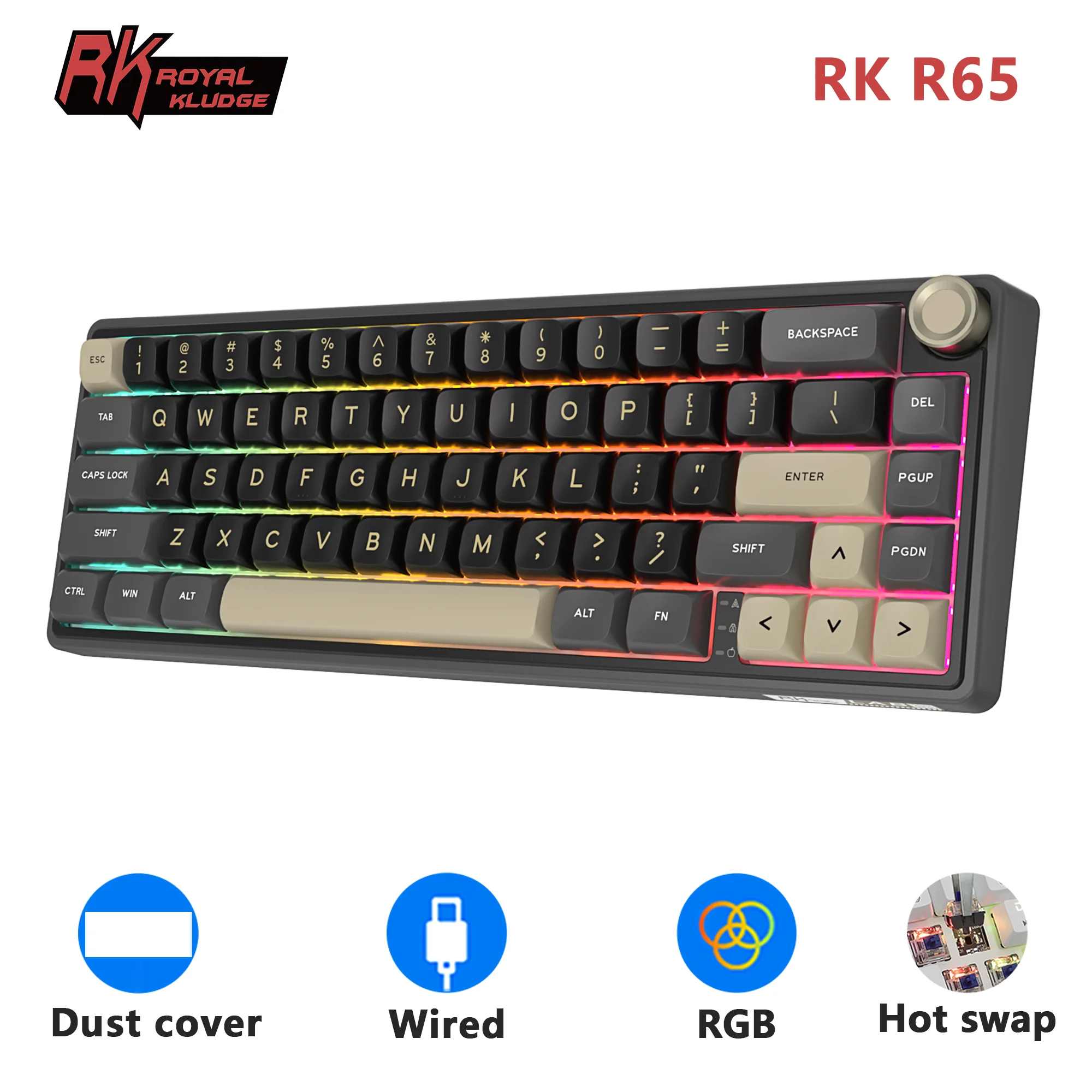 RK Royal Kludge R65 Gasket Wired Mechanical Keyboard 66 Key 65% RGB Backlit Hot-swappable Gamer Keyboard with MDA PBT Keycaps