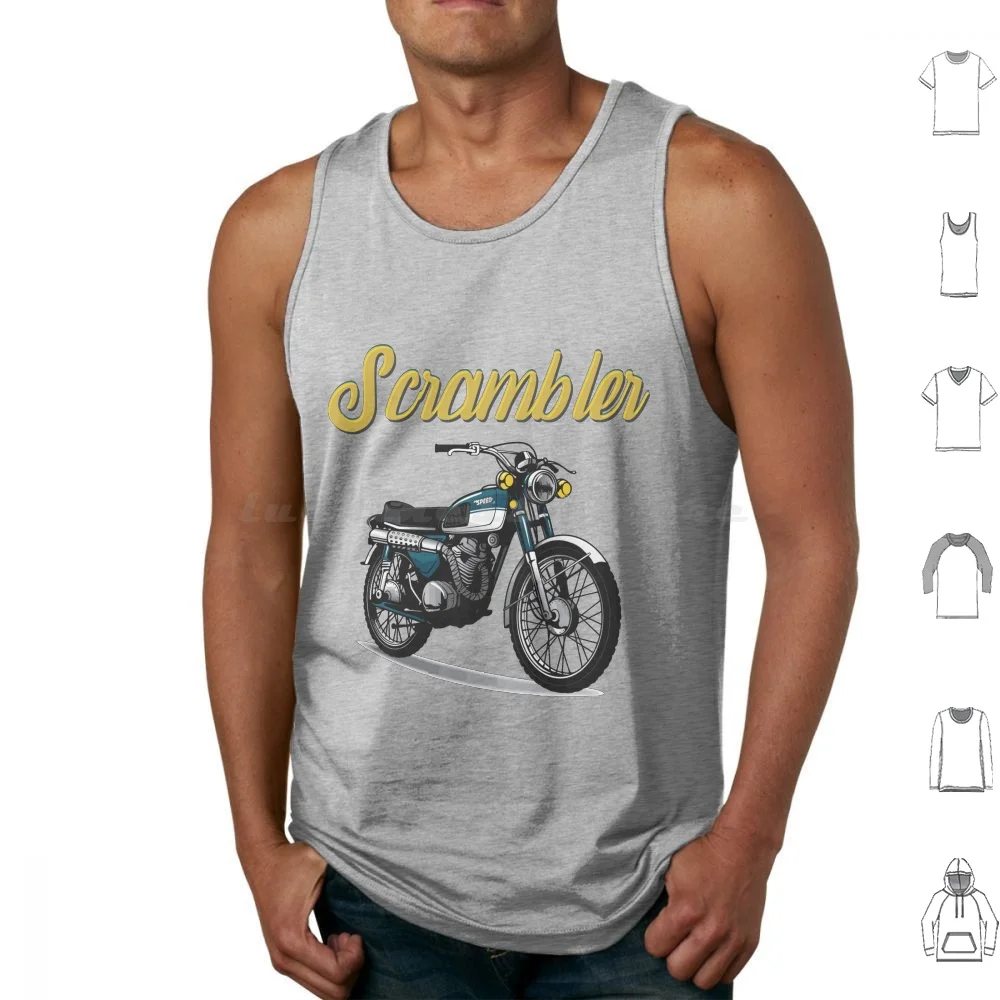 Old Blue And White Scrambler Bike. Tank Tops Vest Sleeveless Motorcycle Cafe Racer Scramler Tracker Boober Helicopter Antique