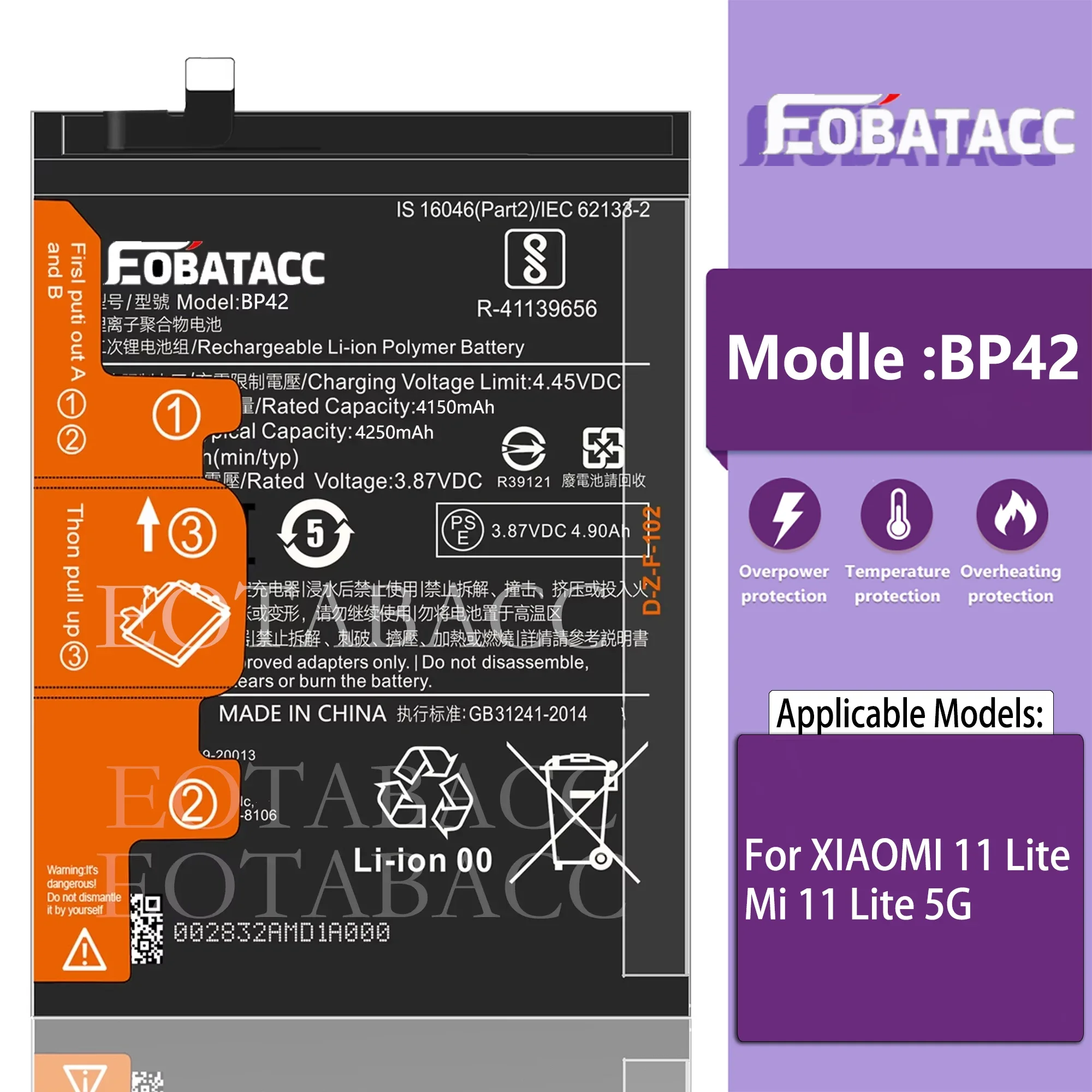 EOTABACC 100% New Original Battery BP42 For XIAOMI 11 Lite/Mi 11 Lite 5G NE /2109119DG Battery +Tools