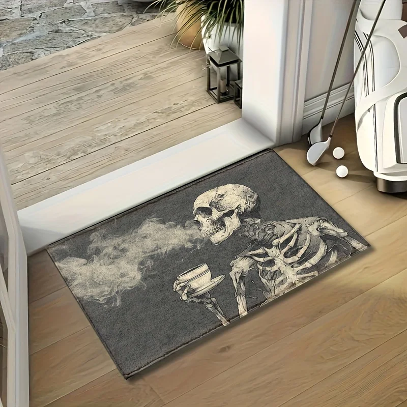 VIKAMA Halloween Skeleton Coffee Rug Skeleton Fall Leaves & Pumpkin Elements Entrance Welcome Theme Party Holiday Decor