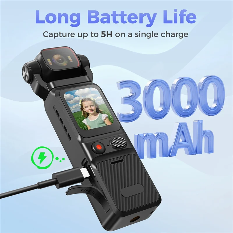 ABGI-Gimbal مثبت يدوي 4K HD كاميرا جيب محمولة WIFI مسجل فيديو كاميرا يمكن حملها بالجسم للرياضات الخارجية #3