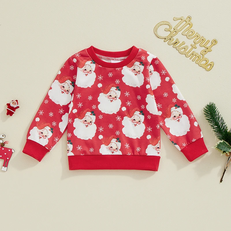 Fall Baby Christmas Sweatshirt Long Sleeve Crew Neck Hoodie Santa Claus Print Christmas Clothes for Girls Boys