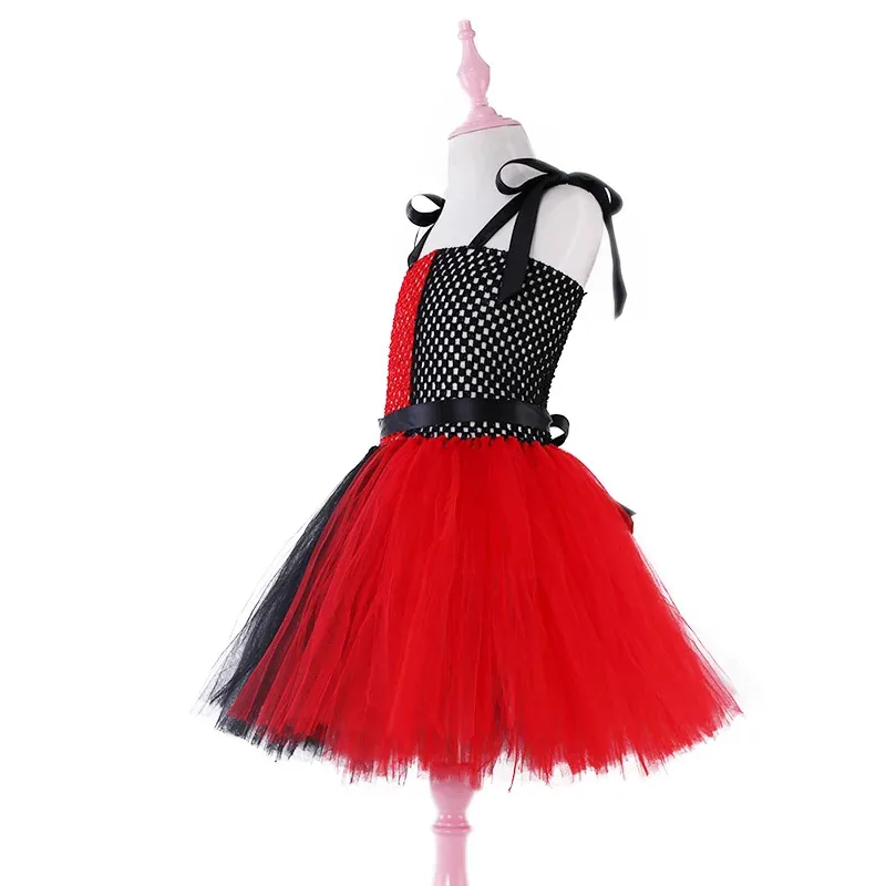 Girls Clown Joker Costume Kids Cruella De Vil Halloween Villain Fantasy Cosplay Dot Fancy Dress Birthday Children Tutu Dress