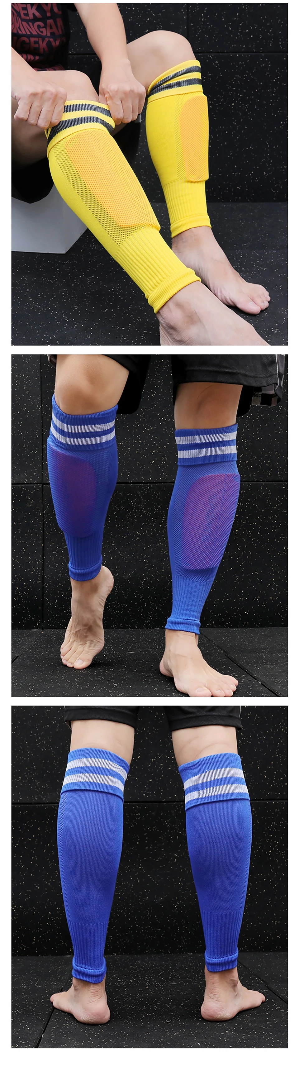 Loogdeel 1 Paar Knieschutz-Sportsocken für Erwachsene, hohe Röhre, atmungsaktiv, Fußball-Beinwärmer, Schienbeinschutz, Fußballsocke, Wadenärmel – Detail 6