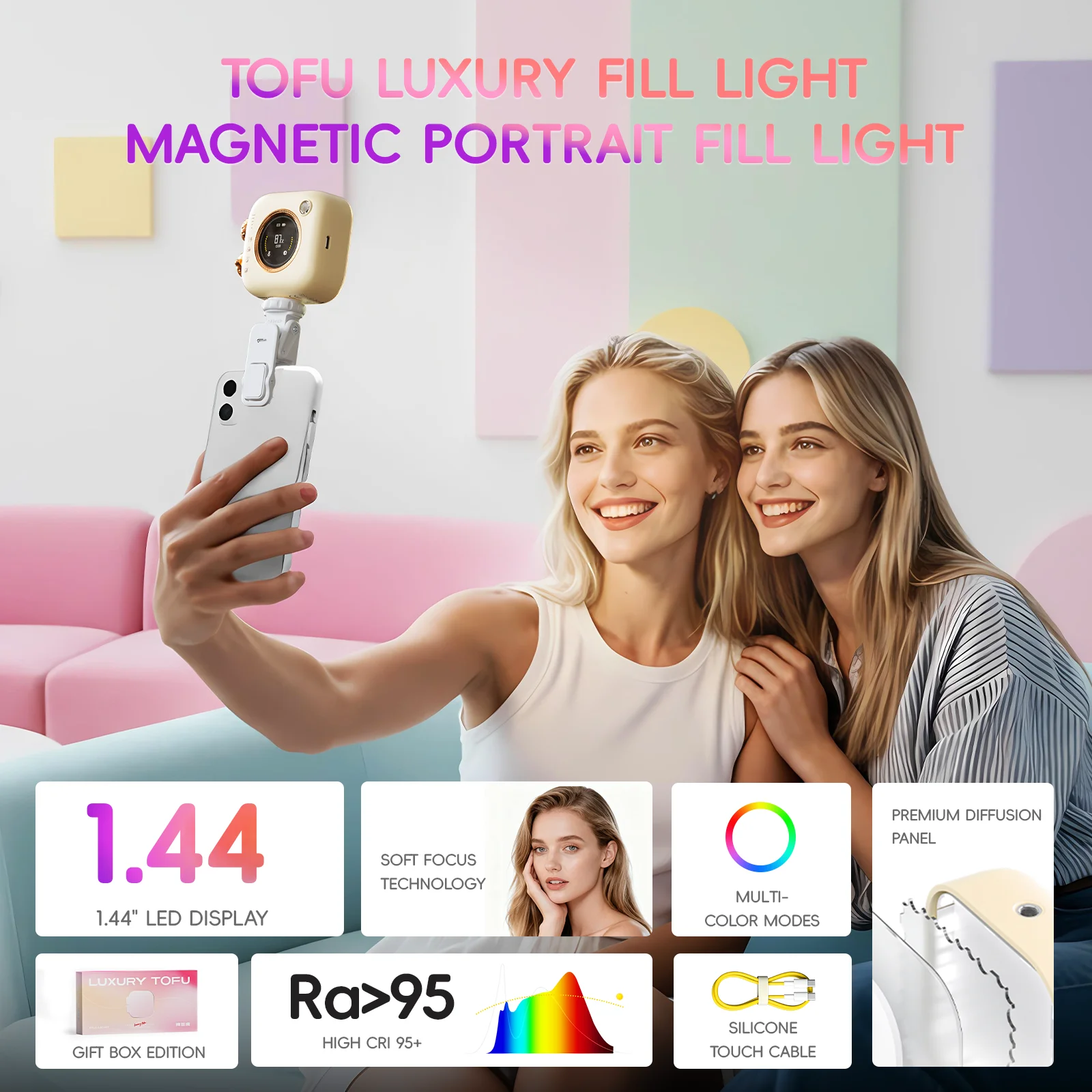 PHOTOOLEX Full Color RGB Video Light Magnetic 2500k-9900k LED Photography Lighting Dimmable Camera Light Live Vlog Fill Light