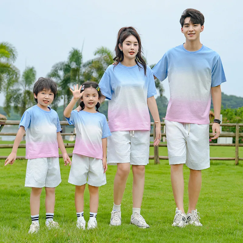 

Family Matching Outfits Parent-child Clothing Mother Father and Daughter Son Baby T Shirts Shorts Korean Children's Clothes