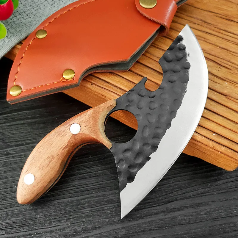 Hand-Forged Hammer Pattern Kitchen Meat Cutting Small Machete Sharp Handle Meat Knife Portable Split Small Machete