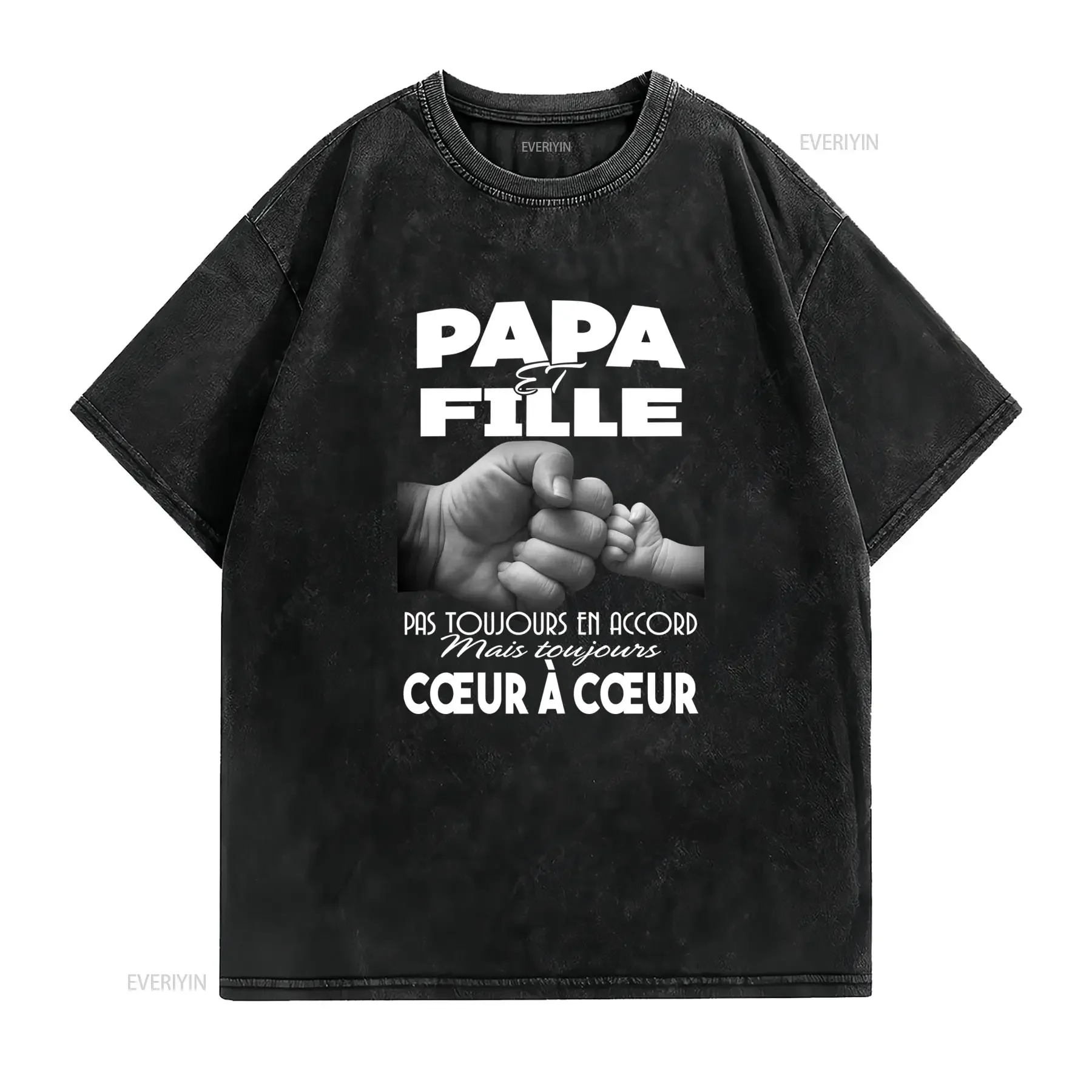 T Shirt Imprimé Dos Papa Fille Design avec Empreintes Col Rond Décontracté Idée Cadeau Fête des Pères Tenues Assorties en