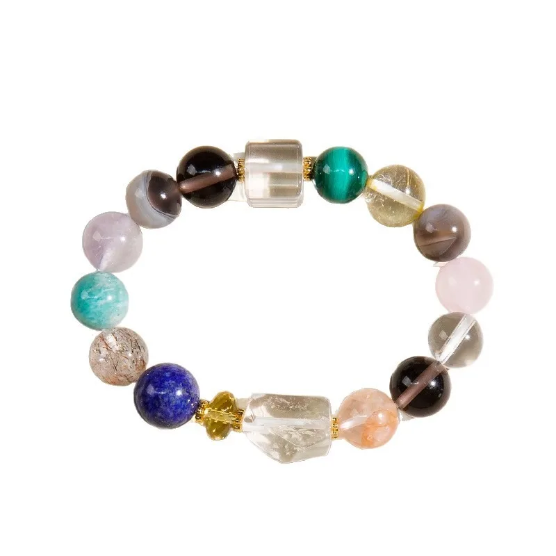 Natural Multi Gemstone Beaded Necklace Light Luxury Sea Blue Black Gold Crystal Bracelet Gifts