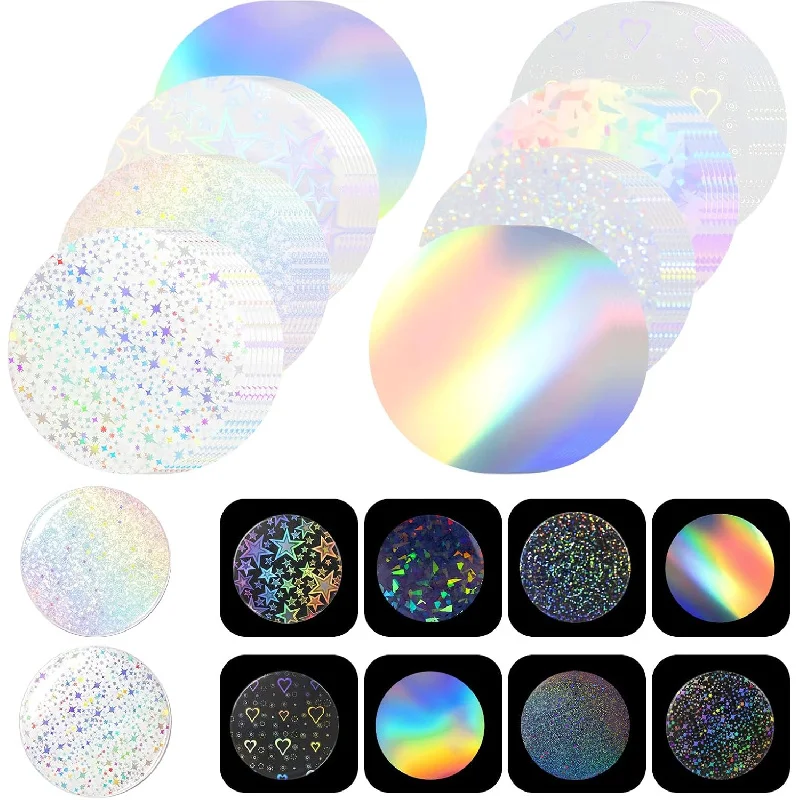 100pcs Badge Protective Film Circular Holographic Glitter Films for Button, Splashproof, Button Maker Machine Specific