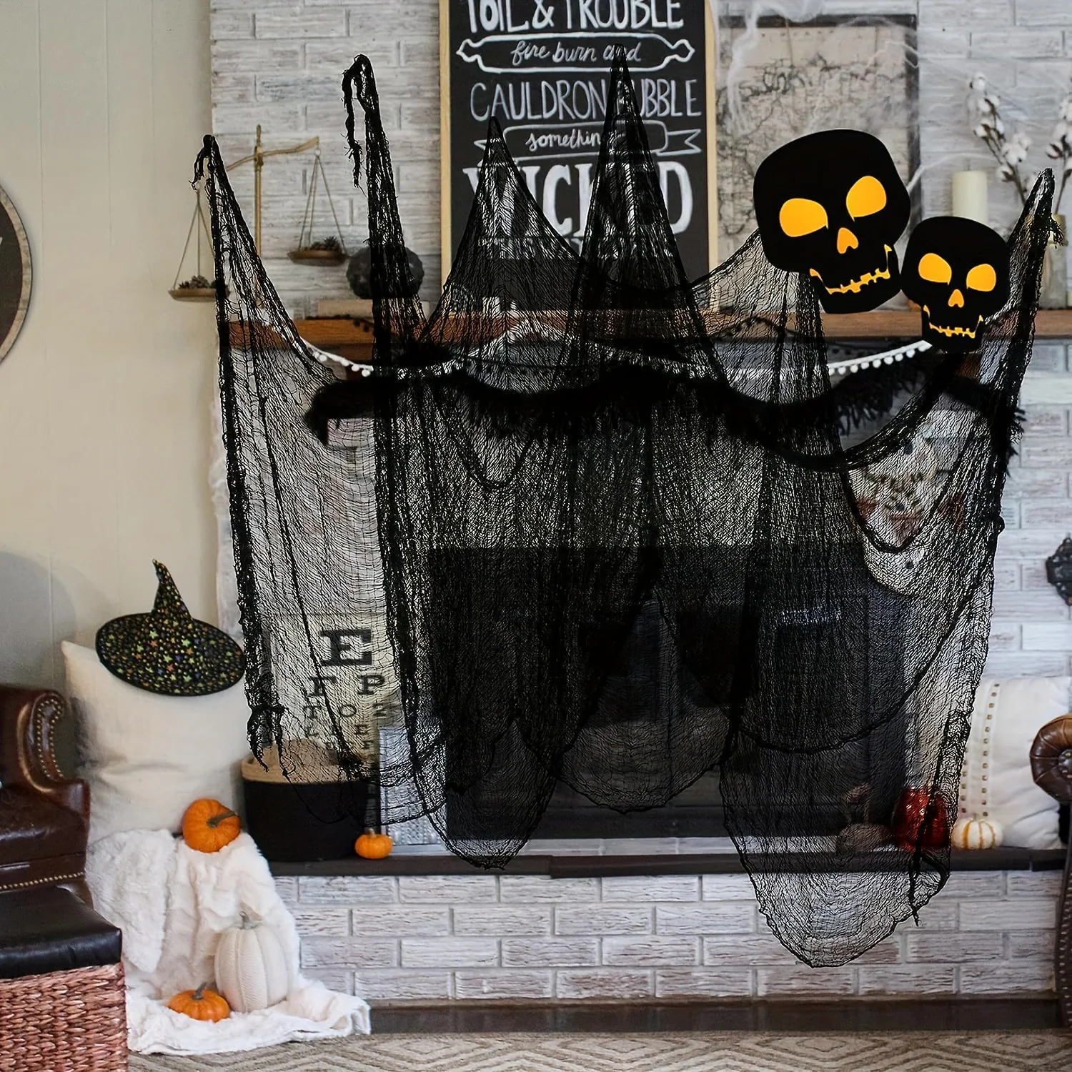

6pcs Black Horror Gauze Halloween Decorations - Spooky Halloween Party Supplies Horror Curtains for Atmosphere Decoration