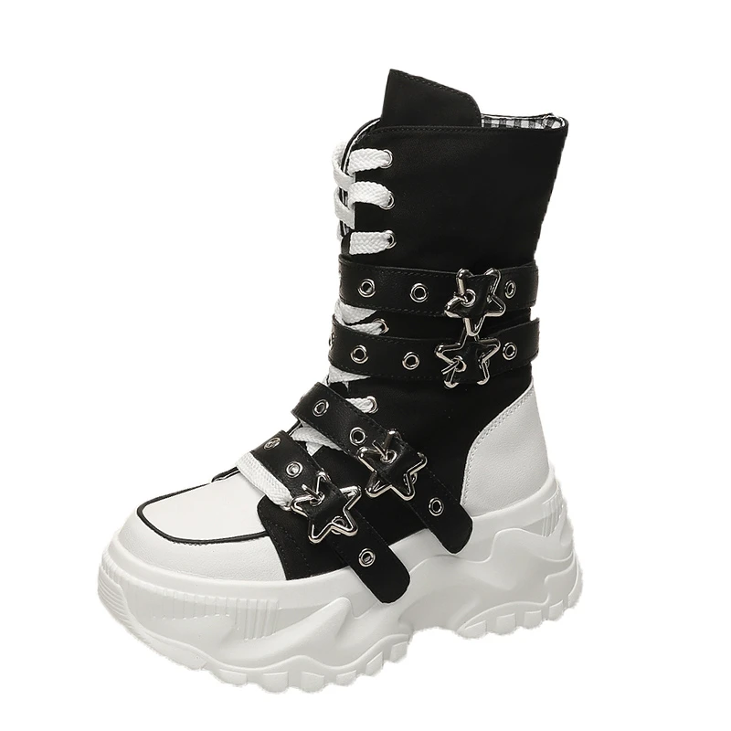 White Trendy Boots Women High Top Sneakers Platform Zip Ankle Boots Femme Chaussures Femmes Height Increase Outdoor Sports Shoes