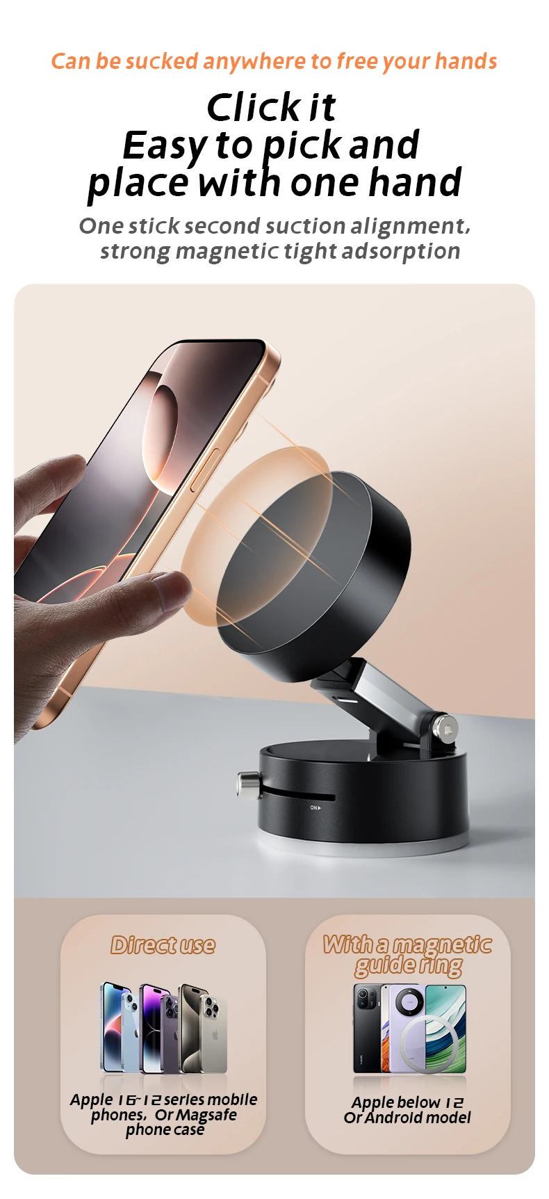 Mini Vakuum Doppel Seite Magnetische Saugnapf Halter Faltbare Küche Faul Telefon Halterung Für iPhone Android Smartphone – Detail 11