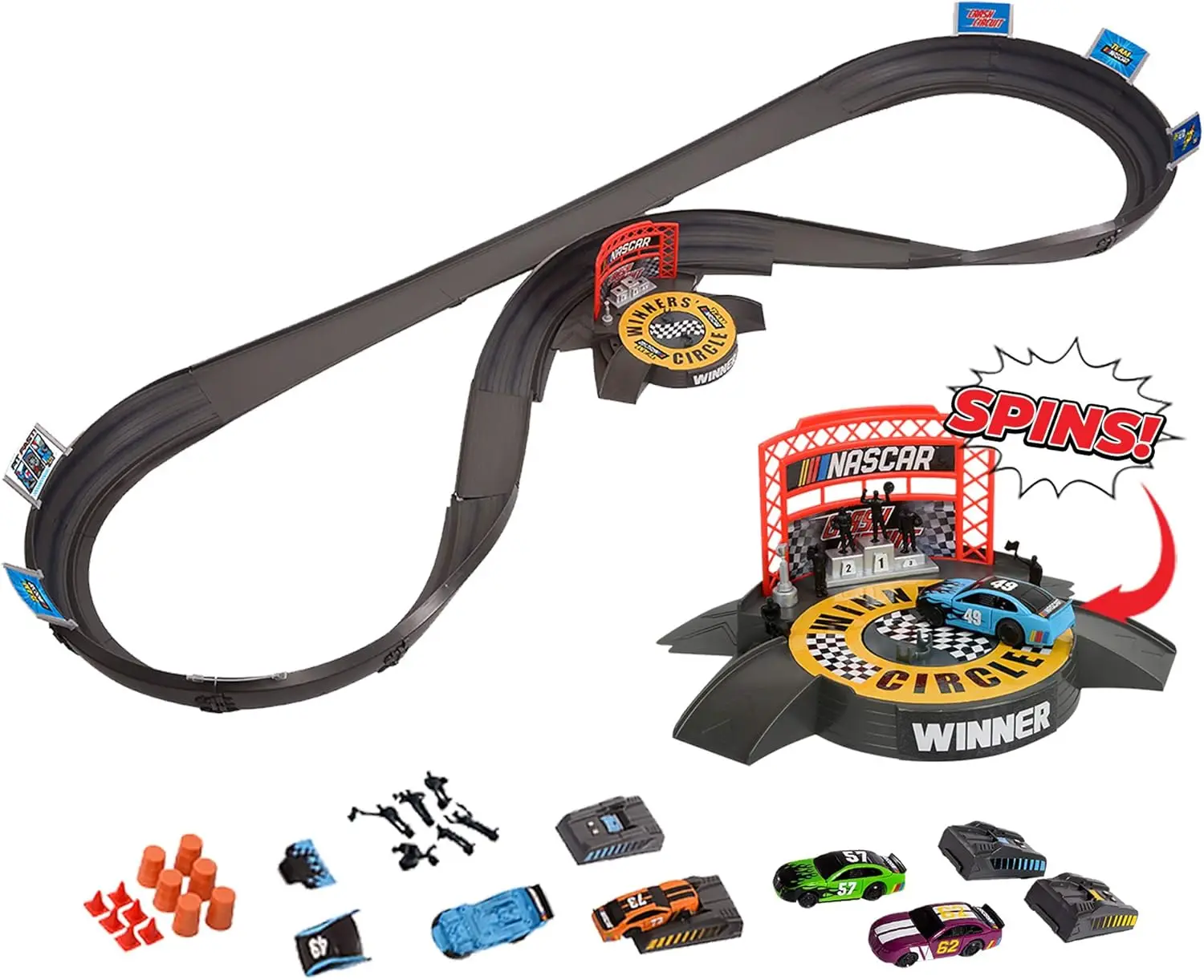Slot Car Race Track Sets | Crash Circuit Ultimate Road Course Bundle | 4 Electric Powered Cars with Flash Chargers | Race Tracks
