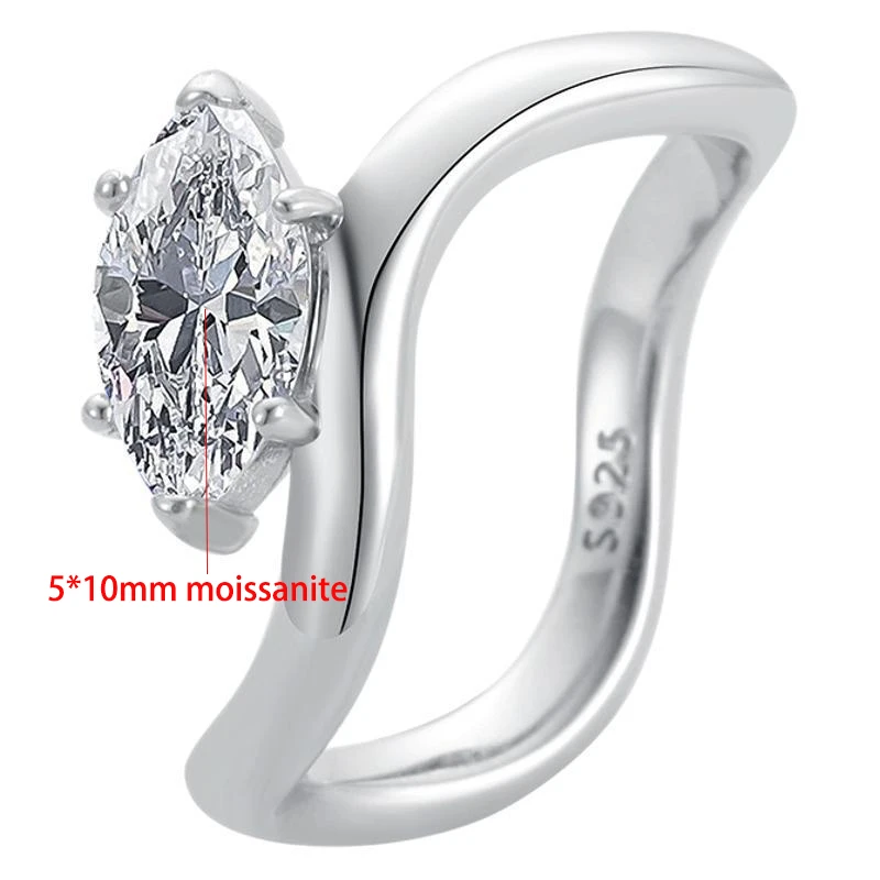 TFGLBU New 1CT Marquise Cut Moissanite Rings for Woman Trendy Luxury 100% 925 Sterling Silver Wedding Party Band Lab Diamond