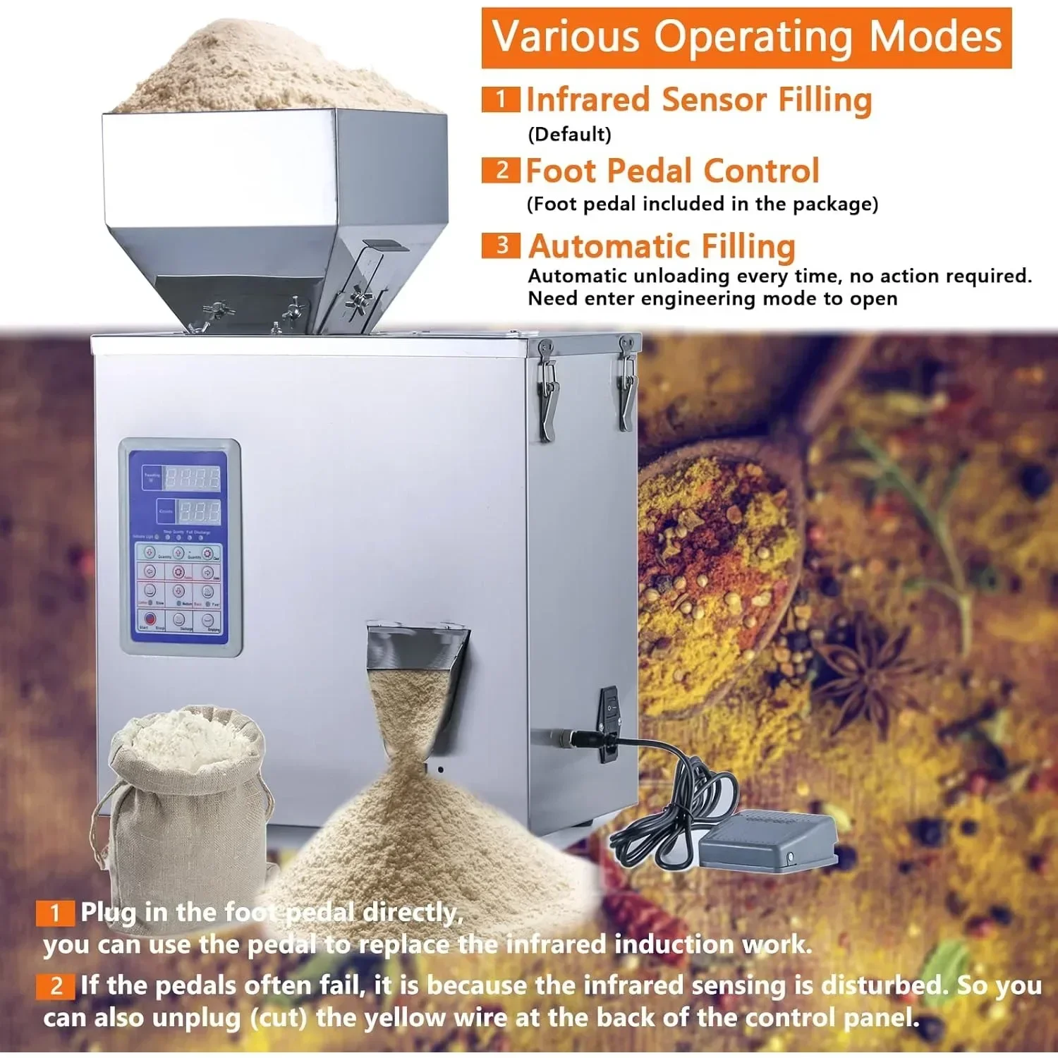 1-99/200/500G Powder Filling Machine Particle Filling Machine Automatic Powder Particle Dispenser for Flour Beans Glitter Filler