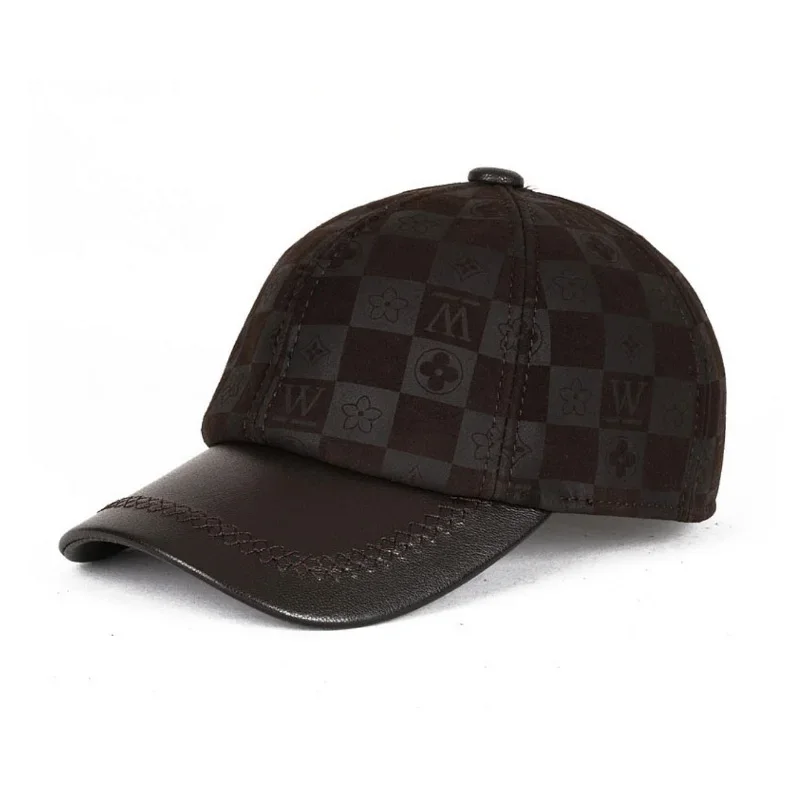 

Sheepskin Leather Baseball Caps Adjustable Winter Men Youth Printing Geometric Dad Hats 55-60cm